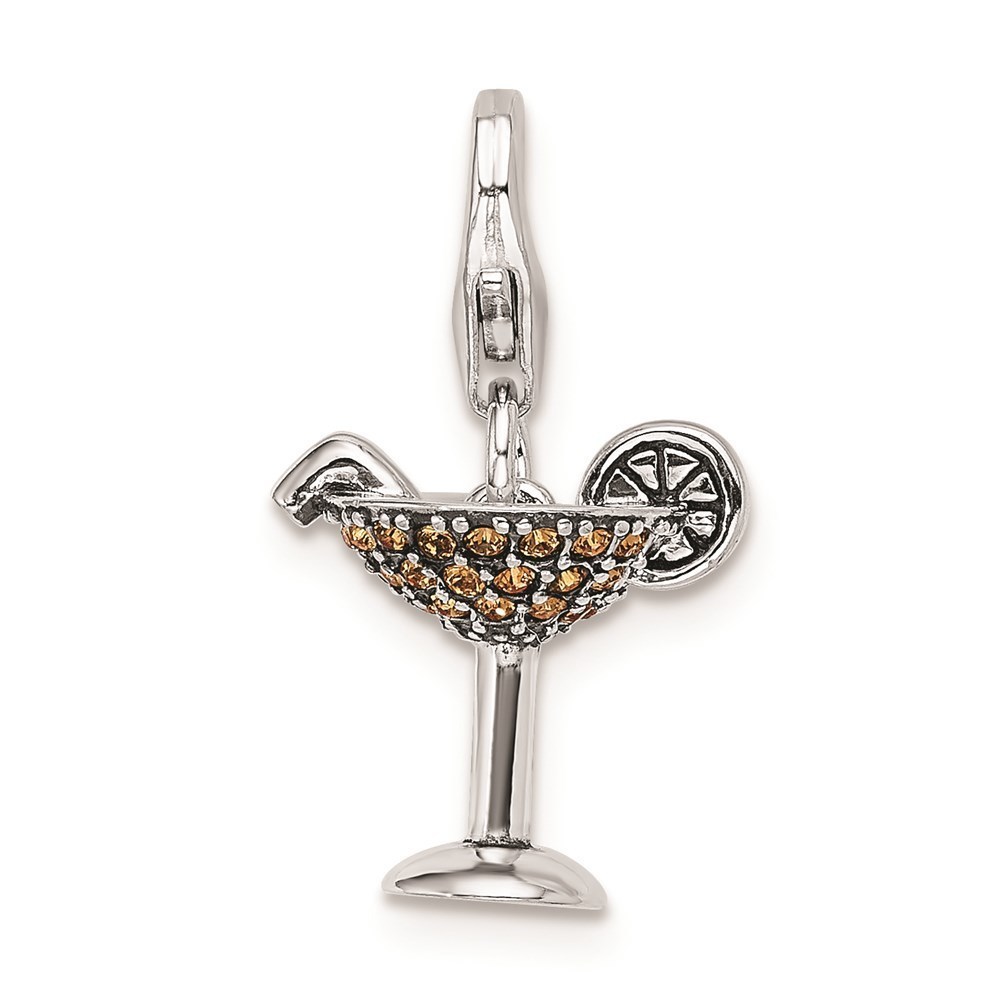 925 Sterling Silver Yellow Swarovski Martini Glass w/Lobster Clasp Charm Pendant